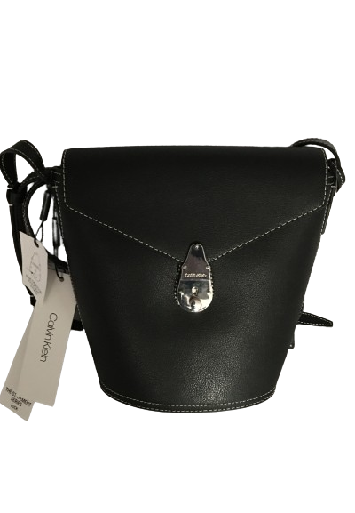 Calvin Klein Lock Leather Bucket Bag – Black/Silver