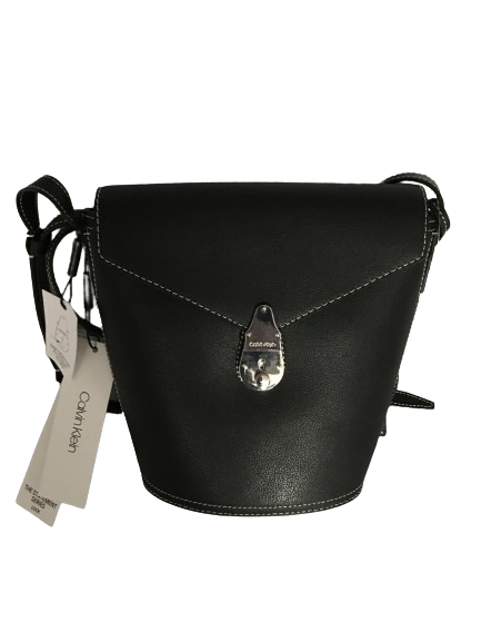 Calvin Klein Lock Leather Bucket Bag – Black/Silver