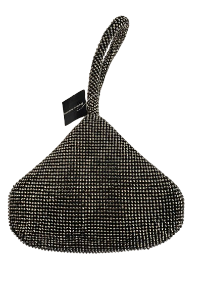 Authentic Inc International Concepts Doris Sparkle Mesh Pouch – Silver/Black/Rhinestones