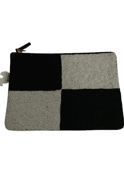 Clare V. Los Angeles Foldable Beaded Mini Tote Purse - Black & White