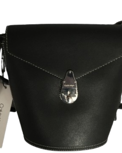 Calvin Klein Lock Leather Bucket Bag – Black/Silver