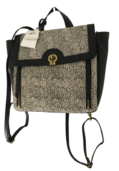 Fossil Amelia Calf Hair Backpack – Black/White Cheetah/Gold