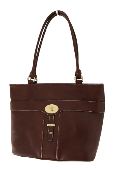Giani Bernini Turn-Lock Glazed Tote Bag – Tobacco, Gold