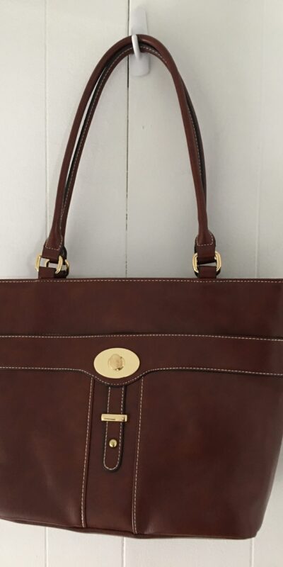 Giani Bernini Turn-Lock Glazed Tote – Tobacco, Gold