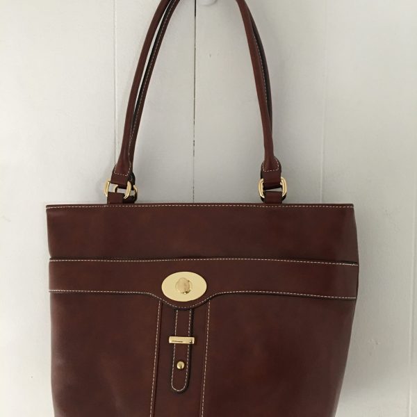 Giani Bernini Turn-Lock Glazed Tote – Tobacco, Gold