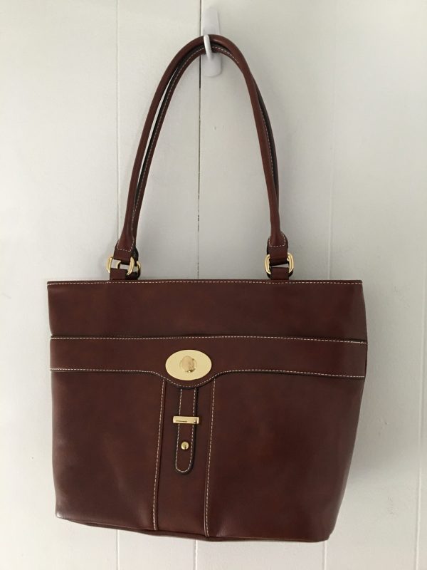 Giani Bernini Turn-Lock Glazed Tote – Tobacco, Gold