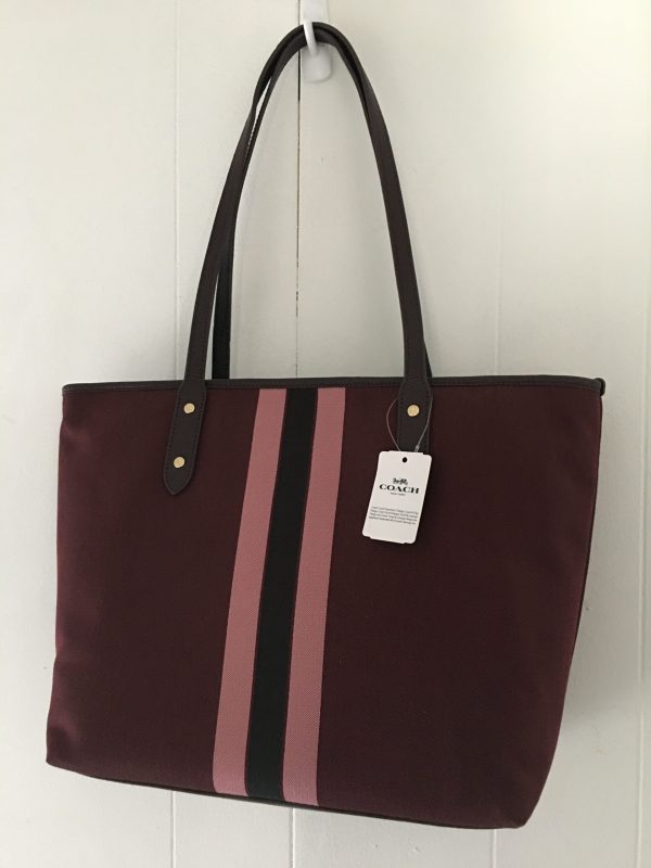 COACH Horse and Carriage Jacquard City Tote (Oxblood/Gold) - Image 2