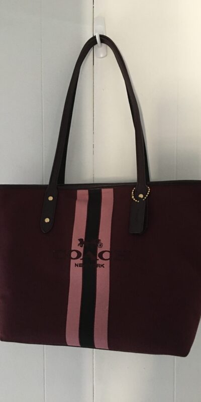 COACH Horse and Carriage Jacquard City Tote (Oxblood/Gold)