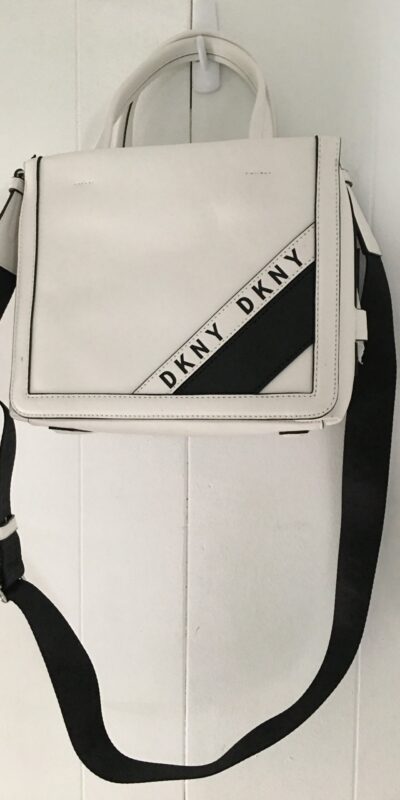 DKNY Small White Handbag with Front Print, White