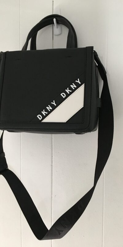 DKNY Small White Handbag with Front Print, Black