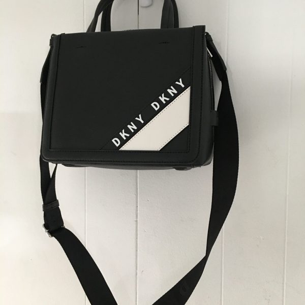 DKNY Small White Handbag with Front Print, Black