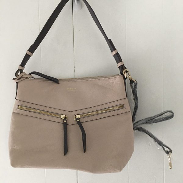 Radley London Smith Street Leather Zip-Top Shoulder Bag – Dove Grey/Gold