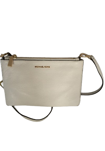 Michael Michael Kors Pebble Leather Double Pouch Crossbody – Optic White/Gold