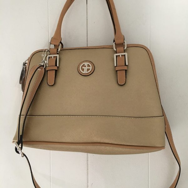 Giani Bernini Saffiano Dome Faux Leather Satchel Bag Handbag – Champagne