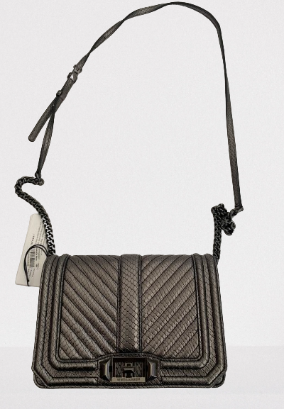 Rebecca Minkoff Chevron Quilted Leather Love Crossbody Shoulder Bag /Chain inset