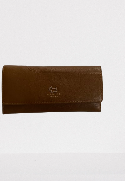 RADLEY LONDON GENUINE LEATHER DOG LOGO LARGE FLAP BIFOLD WALLET – BROWN