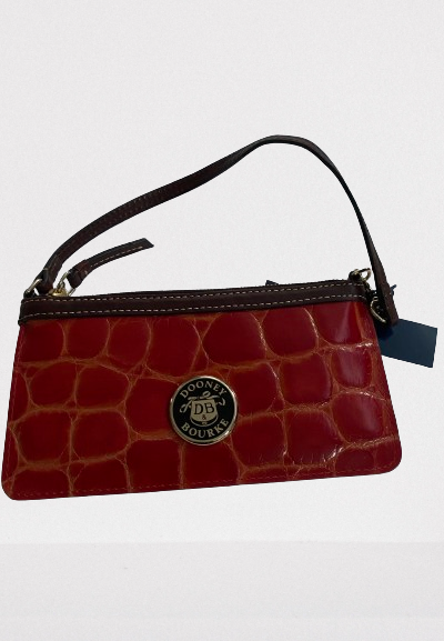 Dooney and Bourke Leather Monogram Wristlet Wallet Purse with Strap – Wine