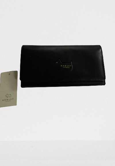 RADLEY LONDON GENUINE LEATHER DOG LOGO LARGE FLAP BIFOLD WALLET – BLACK