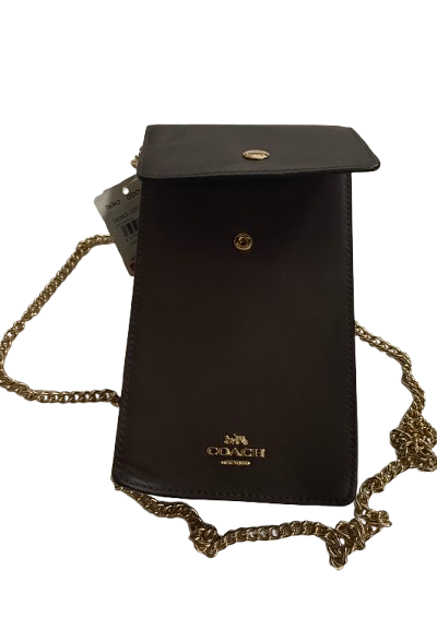 Coach Leather Chain Phone Crossbody Pouch Wallet - Oxblood/Gold