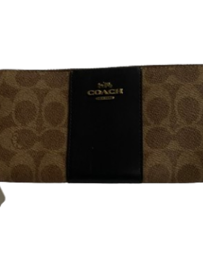 Coach New York Leather Sig Logo Accordion Zip Around Wallet – Tan Ink & Navy