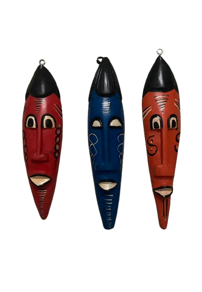 Painted African Hanging Mask - 12" (3-Piece Set)